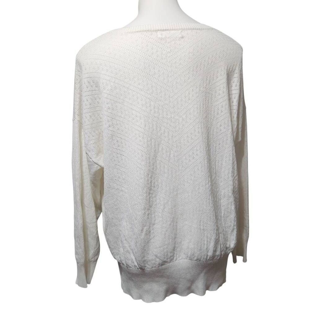 89th &‎ Madison sweater white eyelet perforated lightweight v neck 1X - Picture 4 of 8